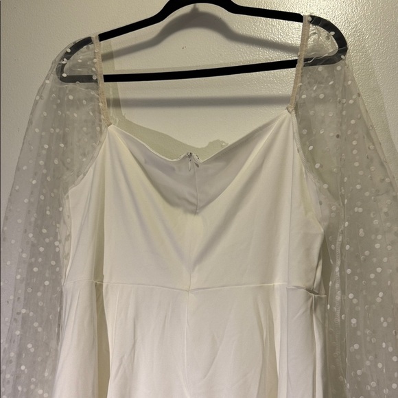 SHEIN Elegant White Dress with Sheer Polka Dot Sleeves - Picture 6 of 6